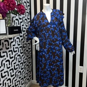 A New Day Blue Floral Ruffle Shoulder Long Sleeve Top Dress. #126